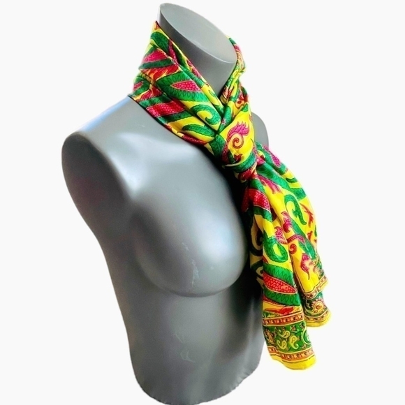 Designer Multicolored Paisley Design Psychedelic Print Silk Scarf Handmade Scarf - Picture 2 of 3